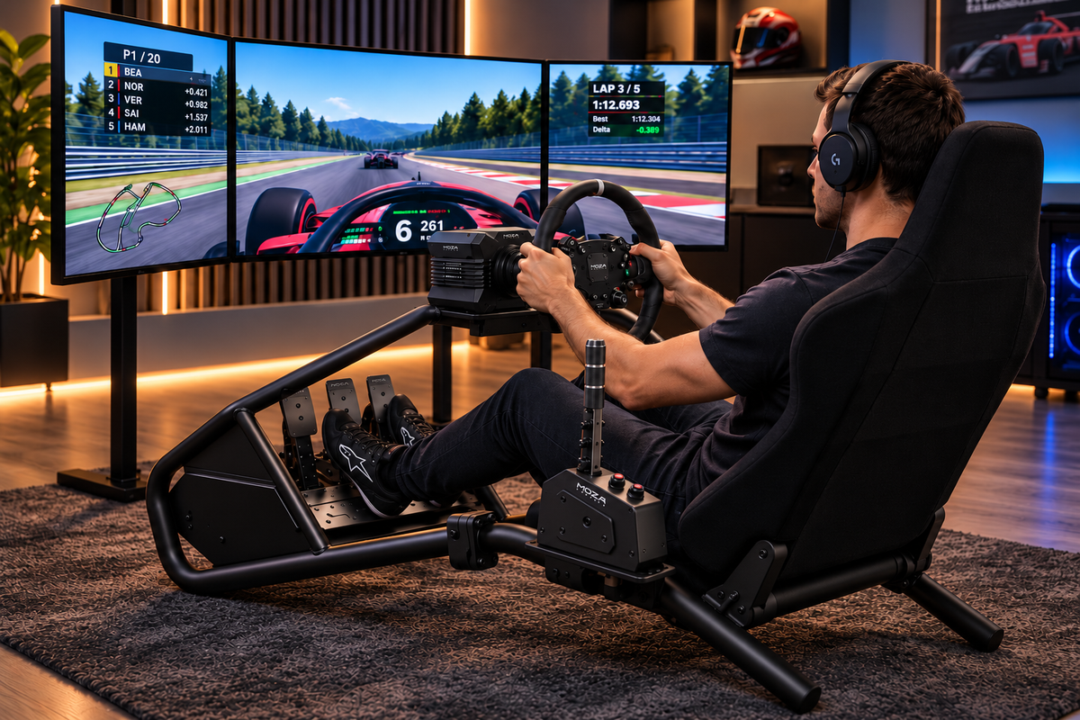 Racing Simulator Cockpit with Seat Universal Compatibility Racing Simulator Cockpit Driving Wheel Stand Ergonomic Furniture