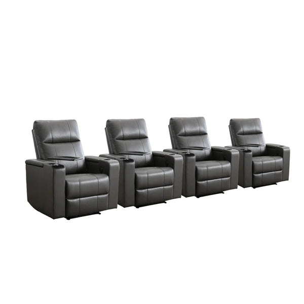 33.1'' Wide Modern Faux Leather Power Reclining Home Theater Individual Seat with Cup Holders (Set of 4)