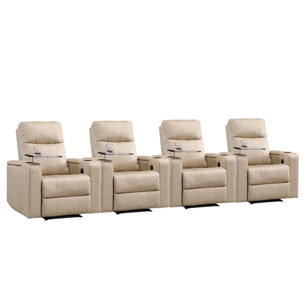 Home Theater Seats Designed for Ultimate Comfort, Power Reclining, Built-in USB Ports, Cup Holders, 4-Seat Set
