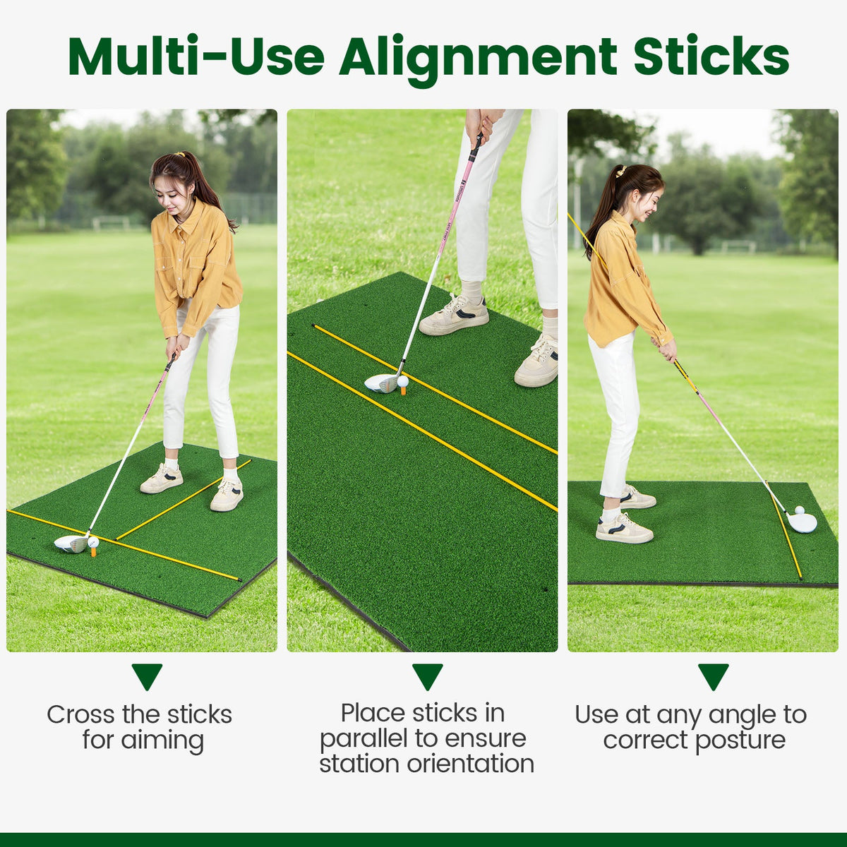 Premium Golf Practice Hitting Mat 3-In-1 with Synthetic Grass Turf-27 mm