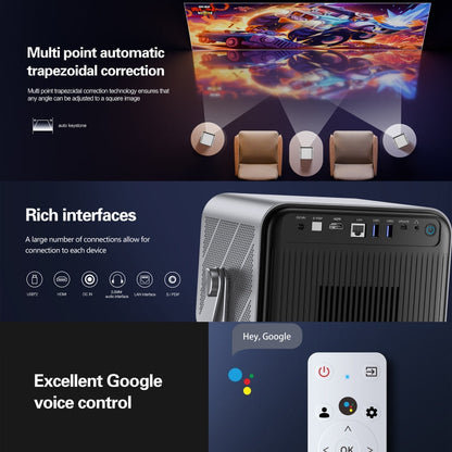 TOUMEI X6 4K HD Home Theater Office Teaching Microphone Karaoke Projector GTV Google Systems(EU Plug)