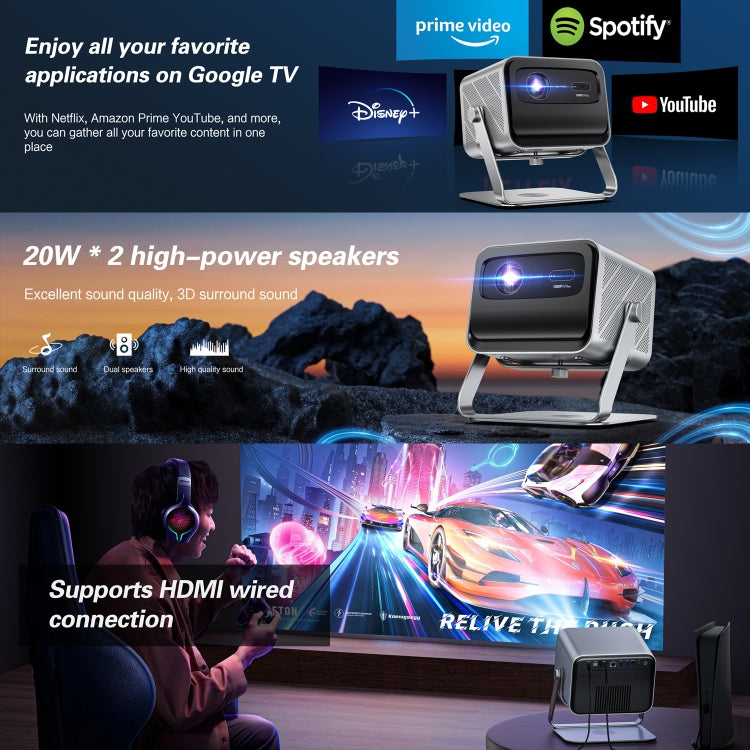 TOUMEI X6 4K HD Home Theater Office Teaching Microphone Karaoke Projector GTV Google Systems(EU Plug)