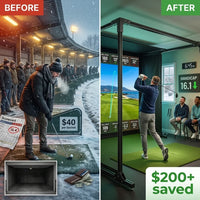 Golf Simulator Enclosure Built for Indoor Practice, Premium Impact Screen, Side Barriers, 7 Sizes — Before & After
