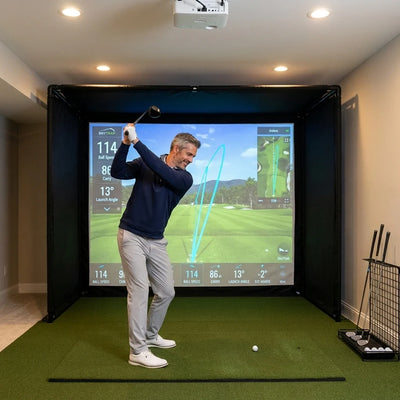Golf Simulator Enclosure Built for Indoor Practice, Premium Impact Screen, Side Barriers, 7 Sizes