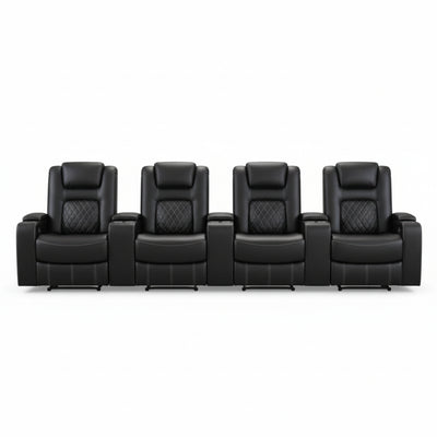 36.22" W Luxury Individual Seat Top Faux Leather Home Theater Seat Recliners Quadruple Seat with USB & Dual Cup Holders & Arm Storage (Set of 4)