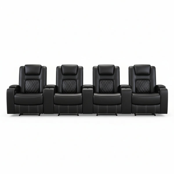 36.22" W Luxury Individual Seat Top Faux Leather Home Theater Seat Recliners Quadruple Seat with USB & Dual Cup Holders & Arm Storage (Set of 4)
